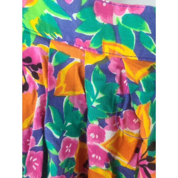 Vintage 80s Vibrant Floral Midi skirt Pleated With Pockets! Button Close - Picture 5 of 9